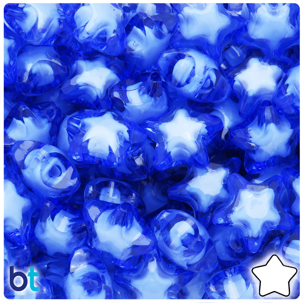 Dark Blue Transparent 20mm Star Plastic Beads - White Core Bead (25pcs)