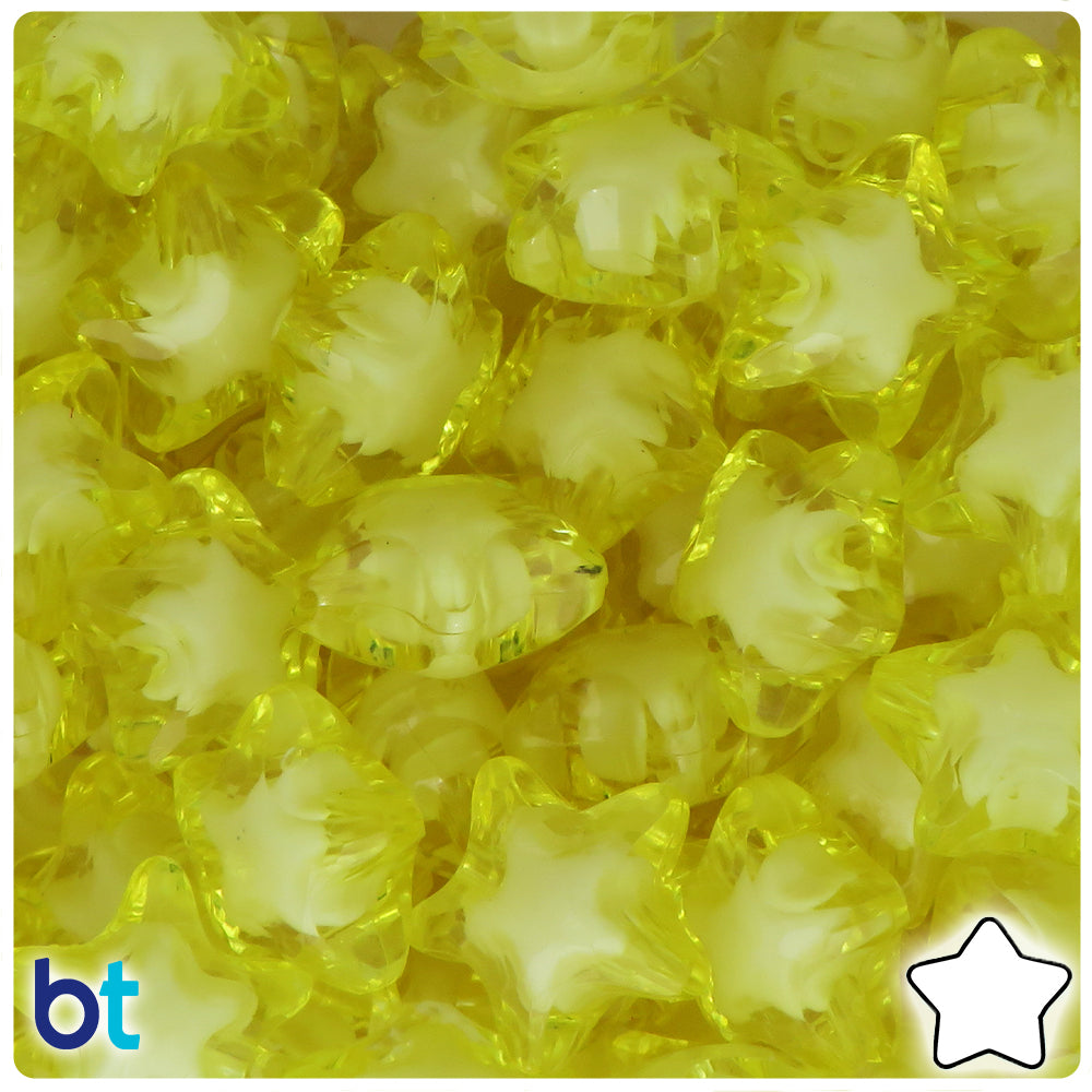 Light Yellow Transparent 20mm Star Plastic Beads - White Core Bead (25pcs)