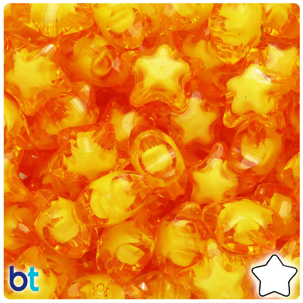 Dark Yellow Transparent 20mm Star Plastic Beads - White Core Bead (25pcs)