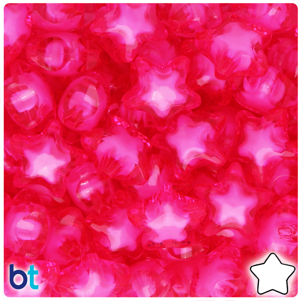 Dark Pink Transparent 20mm Star Plastic Beads - White Core Bead (25pcs)