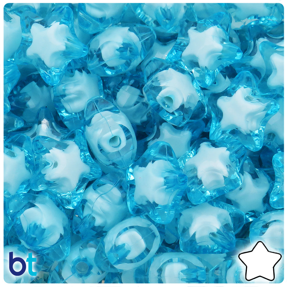 Light Blue Transparent 20mm Star Plastic Beads - White Core Bead (25pcs)