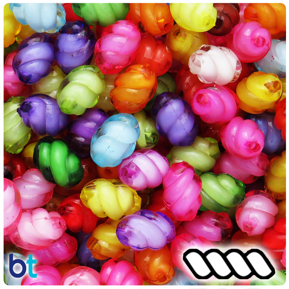 Mixed Transparent 15mm Twisted Oval Plastic Beads - White Core Bead (60pcs)