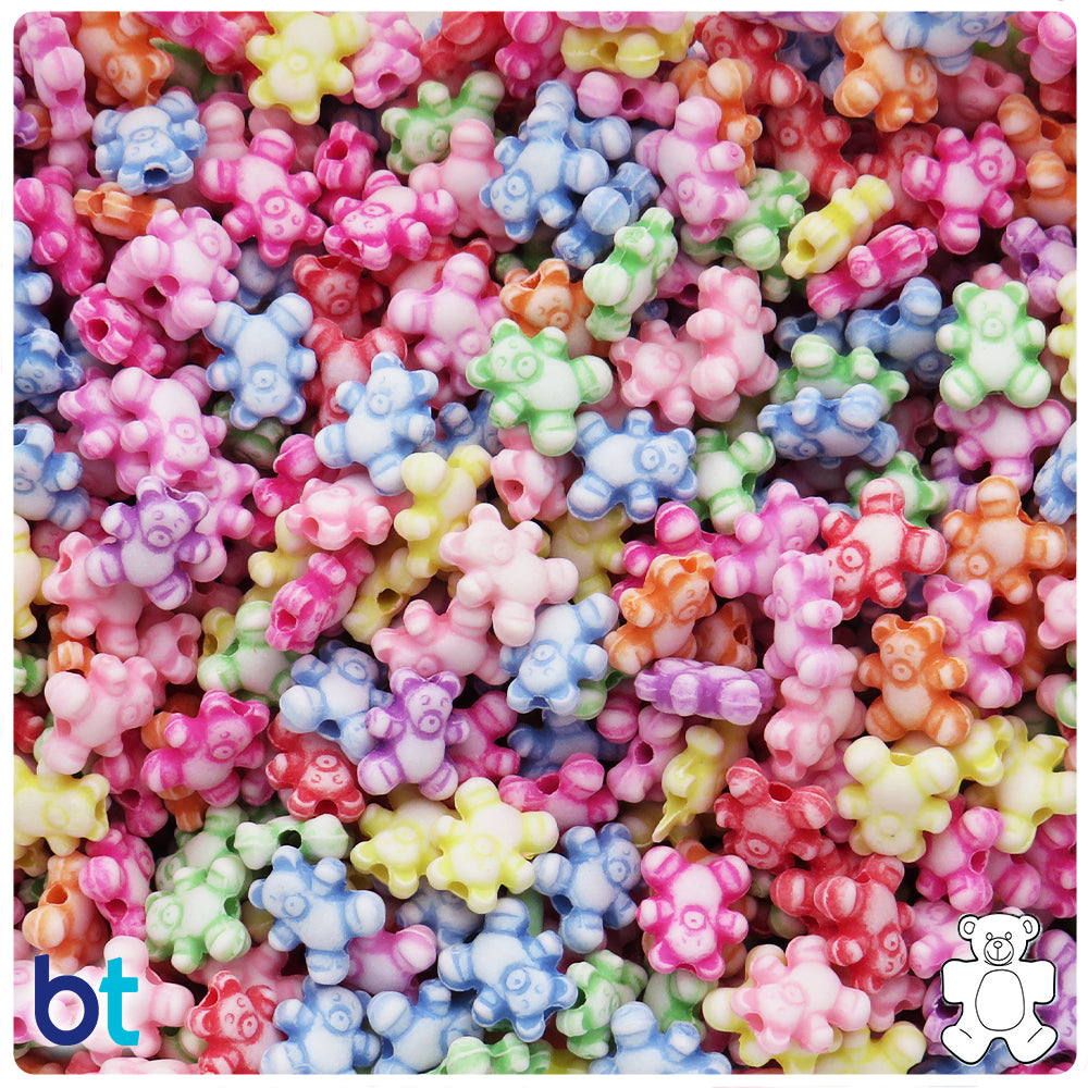 White Opaque 9mm Teddy Bear Plastic Beads - Colored Details (200pcs)