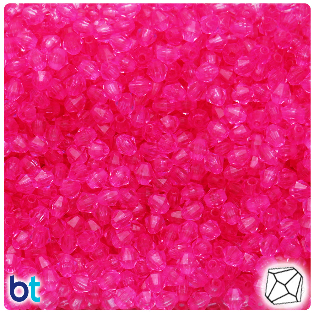 Dark Pink Transparent 6mm Faceted Bicone Plastic Beads (500pcs)