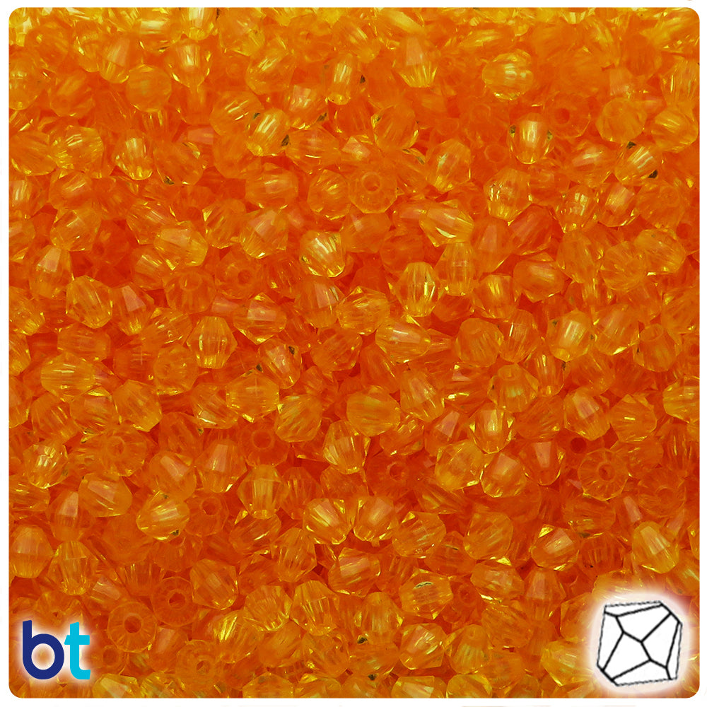 Orange Transparent 6mm Faceted Bicone Plastic Beads (500pcs)