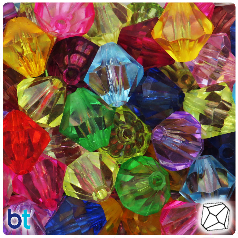 Mixed Transparent 20mm Faceted Bicone Plastic Beads (25pcs)