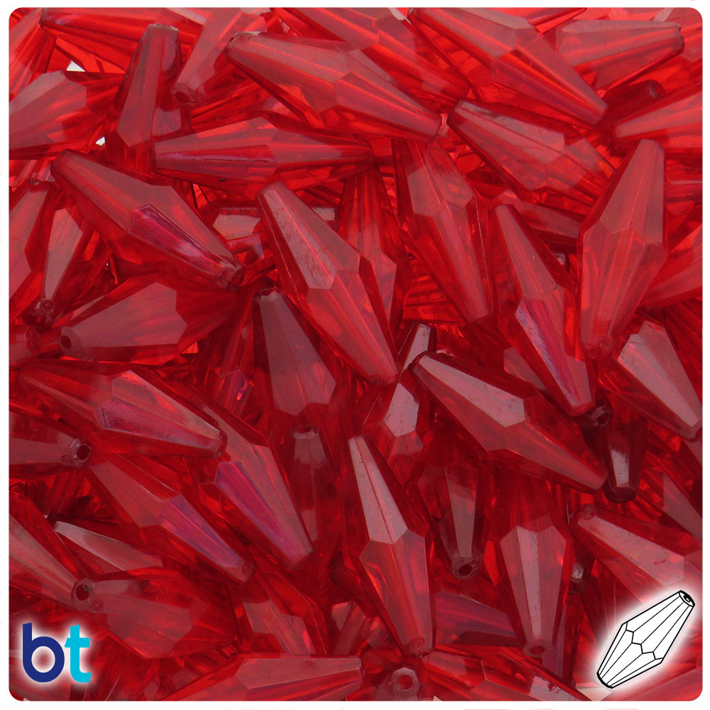 Red Transparent 25mm Faceted Elongated Bicone Plastic Beads (40pcs)