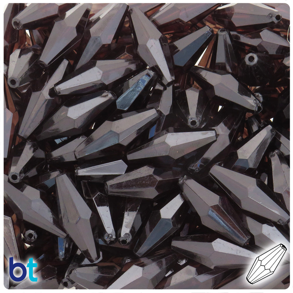 Black Transparent 25mm Faceted Elongated Bicone Plastic Beads (40pcs)