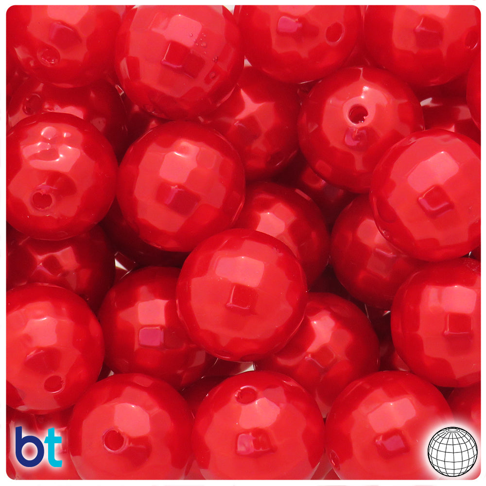 Red Pearl 20mm Faceted Globe Plastic Beads (10pcs)