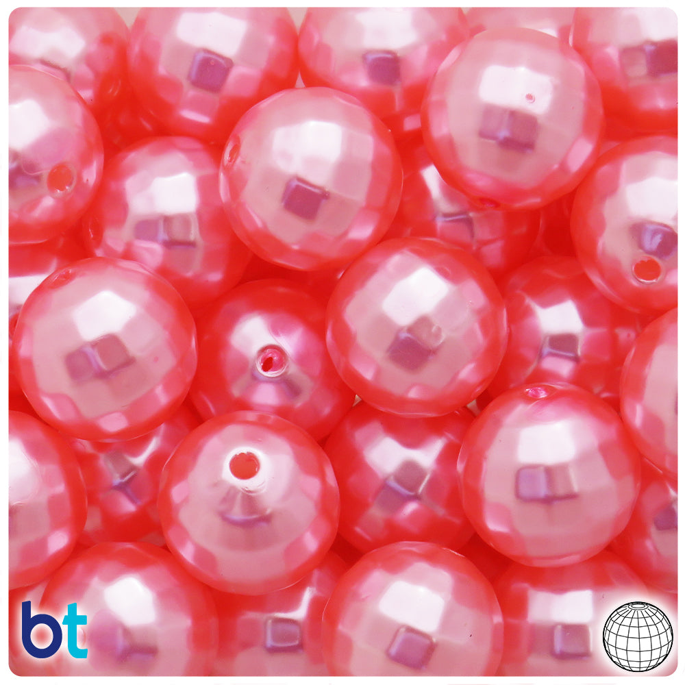 Light Pink Pearl 20mm Faceted Globe Plastic Beads (10pcs)