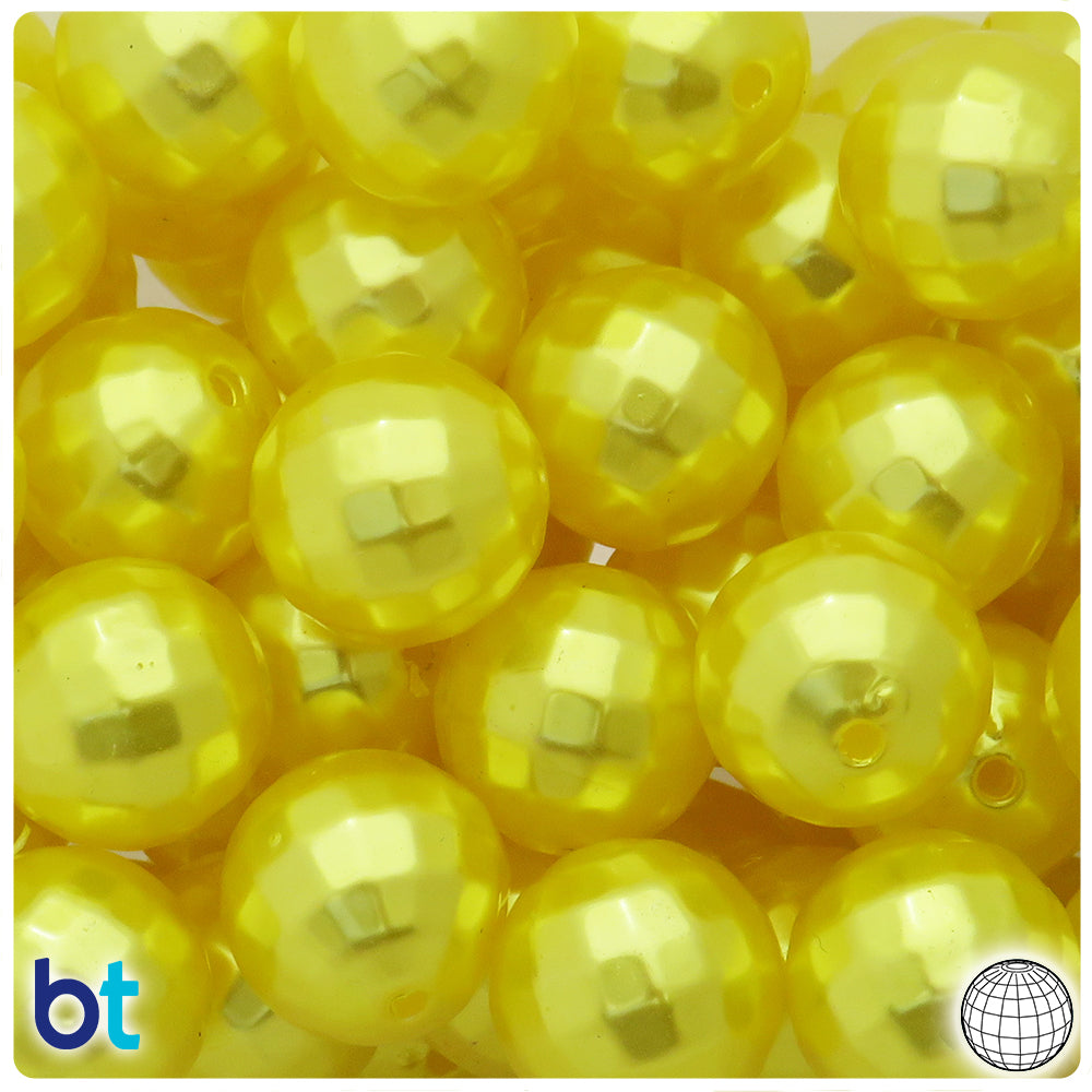 Yellow Pearl 20mm Faceted Globe Plastic Beads (10pcs)