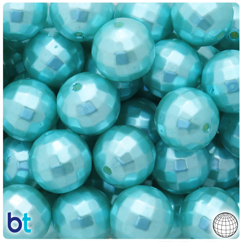 Light Blue Pearl 20mm Faceted Globe Plastic Beads (10pcs)