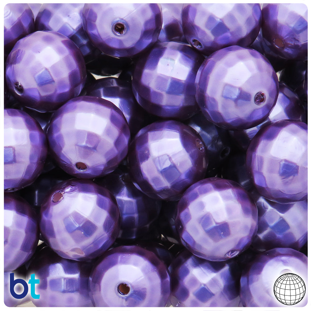 Dark Purple Pearl 20mm Faceted Globe Plastic Beads (10pcs)