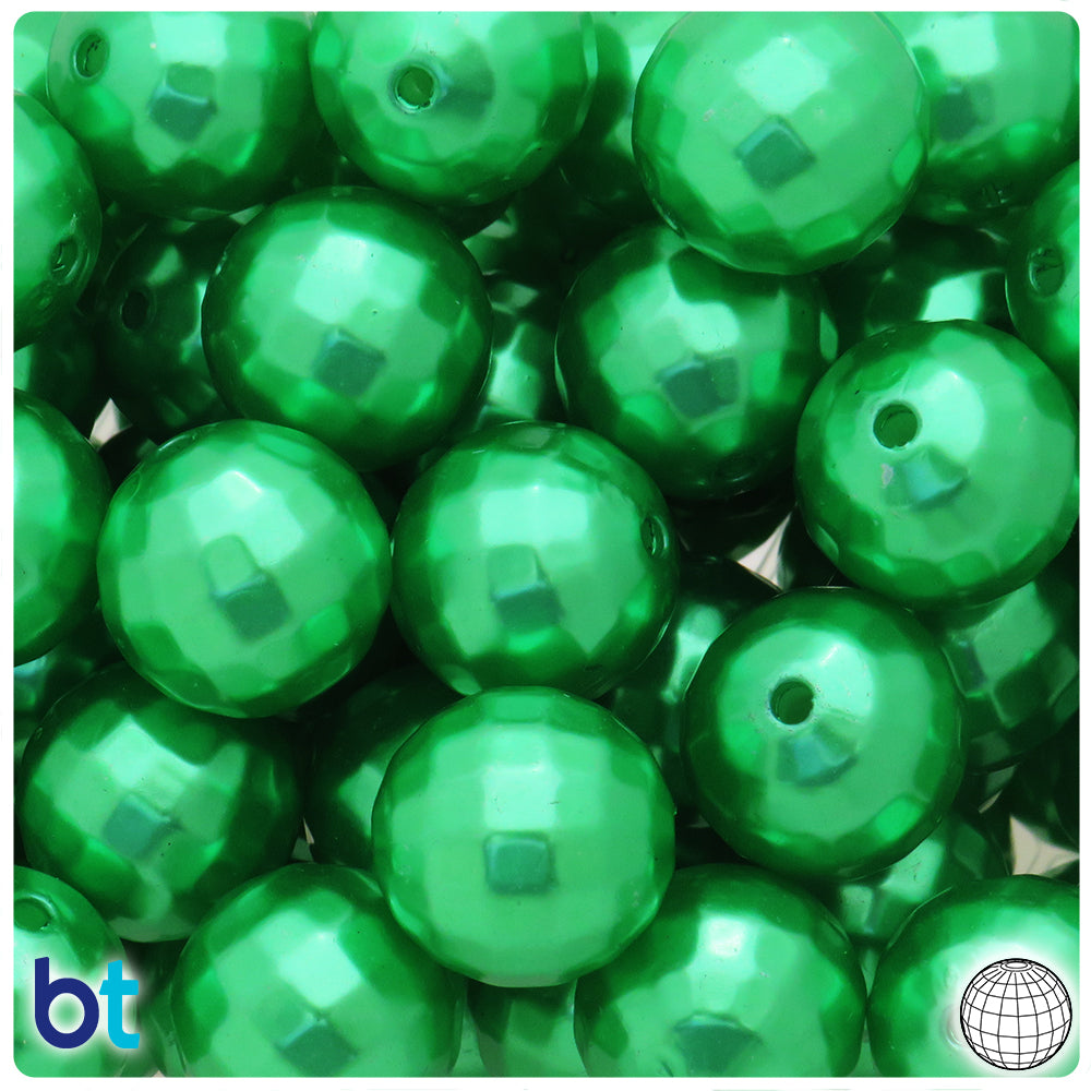 Dark Green Pearl 20mm Faceted Globe Plastic Beads (10pcs)