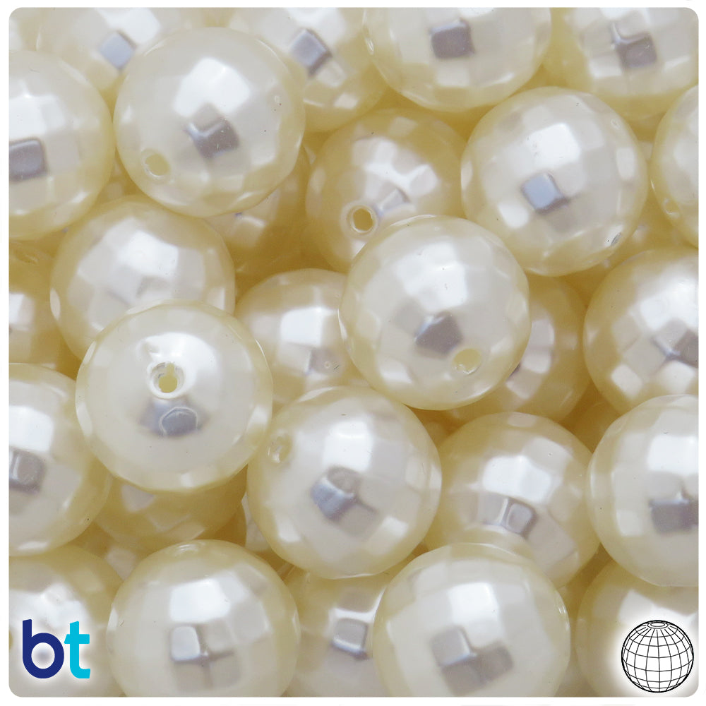 Ivory Pearl 20mm Faceted Globe Plastic Beads (10pcs)