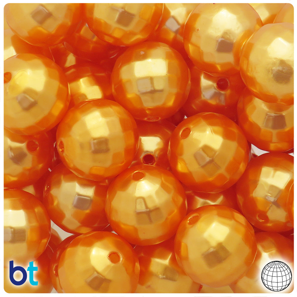 Gold Pearl 20mm Faceted Globe Plastic Beads (10pcs)