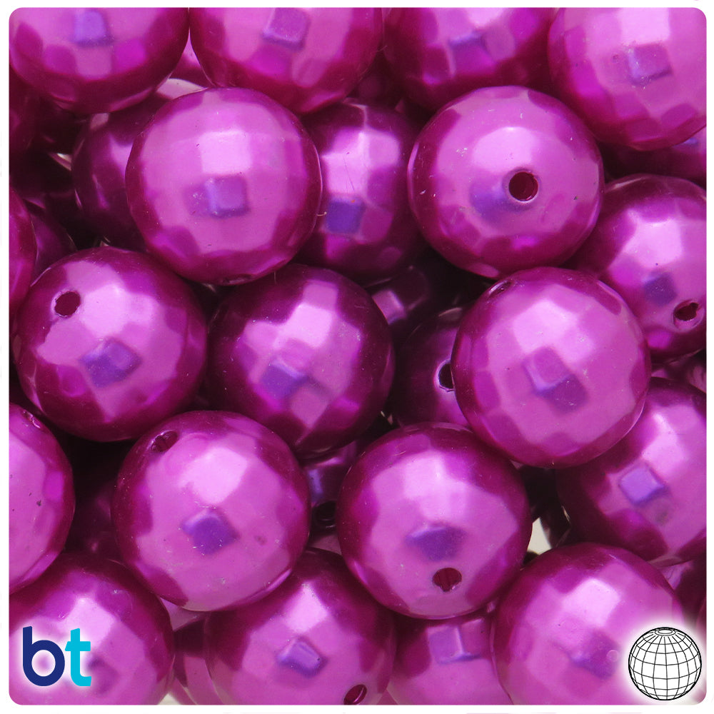 Pinkish Purple Pearl 20mm Faceted Globe Plastic Beads (10pcs)