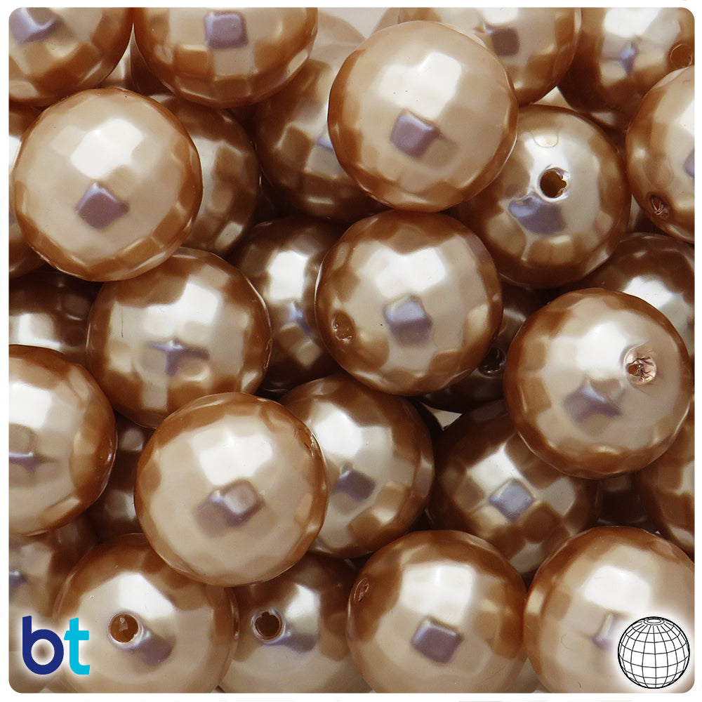 Bronze Pearl 20mm Faceted Globe Plastic Beads (10pcs)