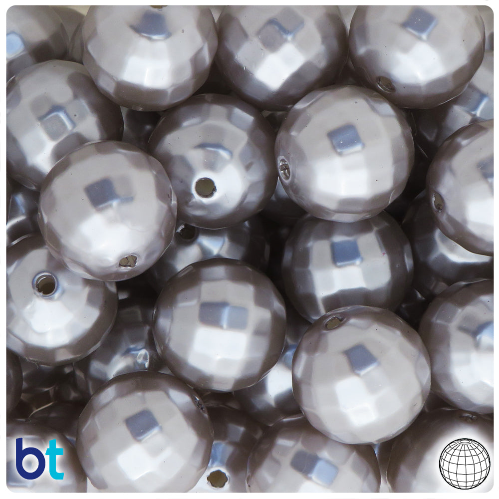 Silver Pearl 20mm Faceted Globe Plastic Beads (10pcs)