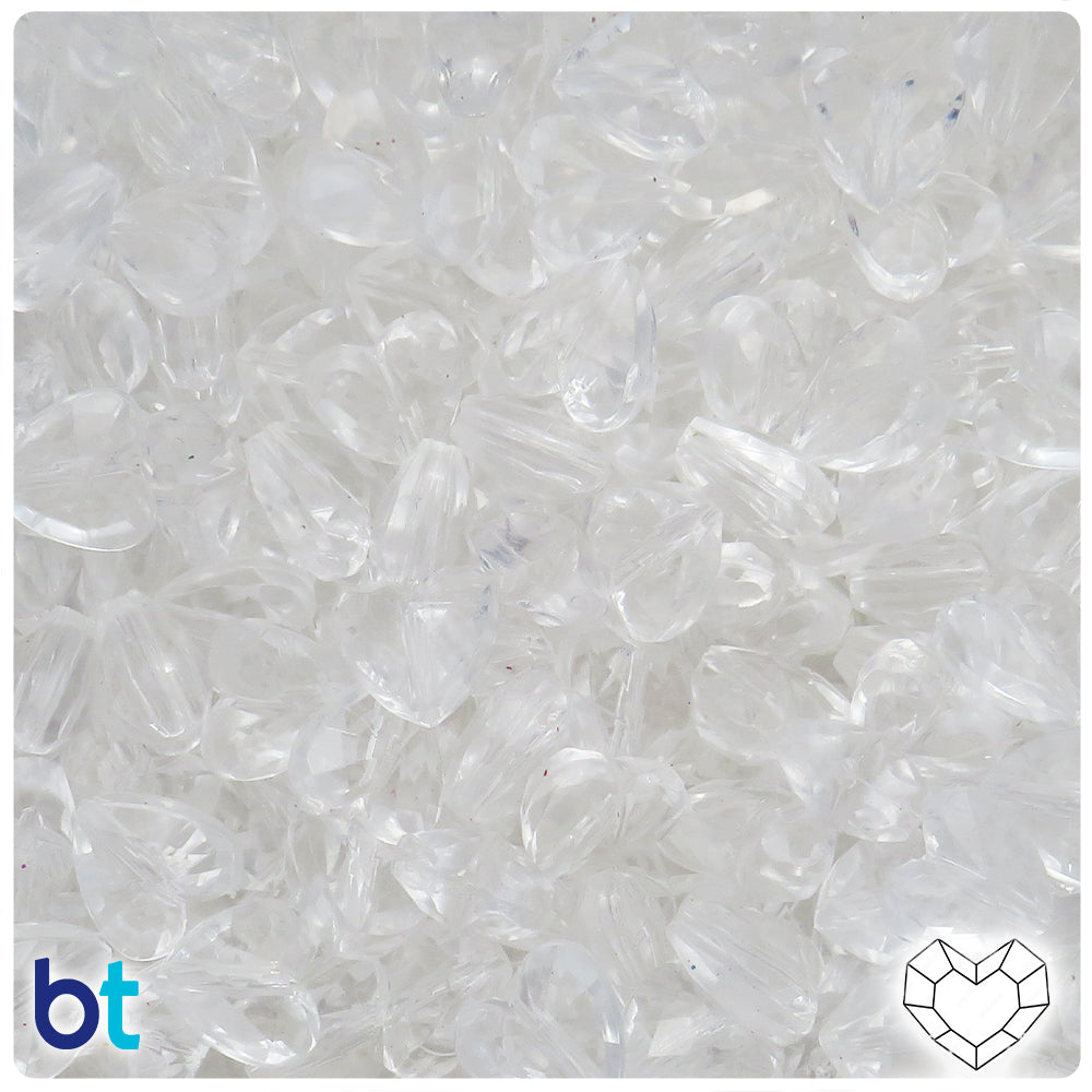 Clear Transparent 12mm Faceted Heart Plastic Beads (100pcs)