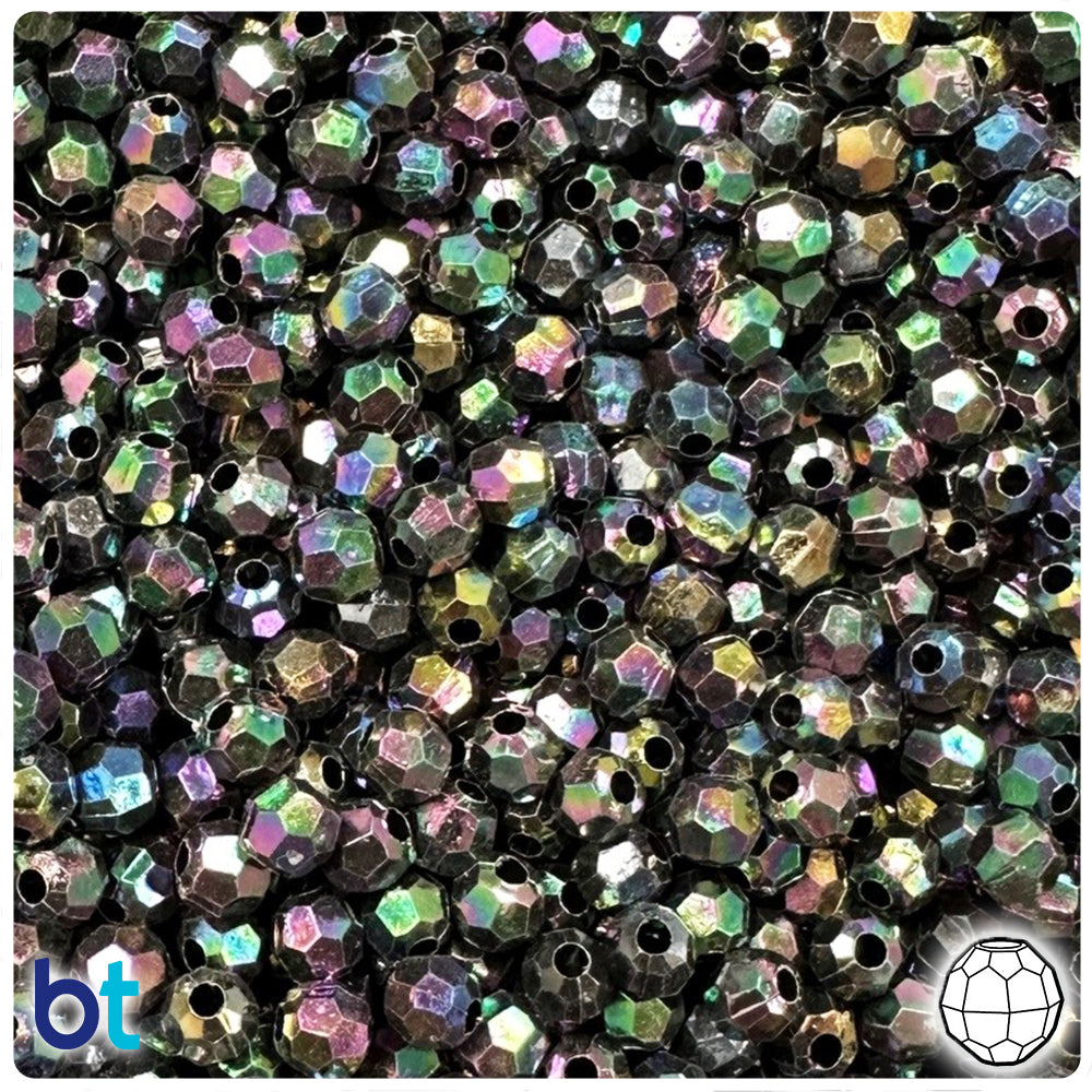 Black Opaque AB 7mm Faceted Round Plastic Beads (400pcs)
