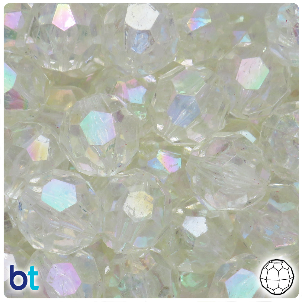 Clear Transparent AB 20mm Faceted Round Plastic Beads (14pcs)