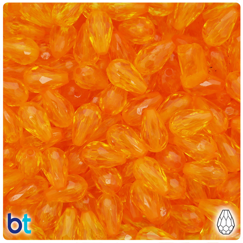Orange Transparent 14mm Faceted Pear Plastic Beads (125pcs)