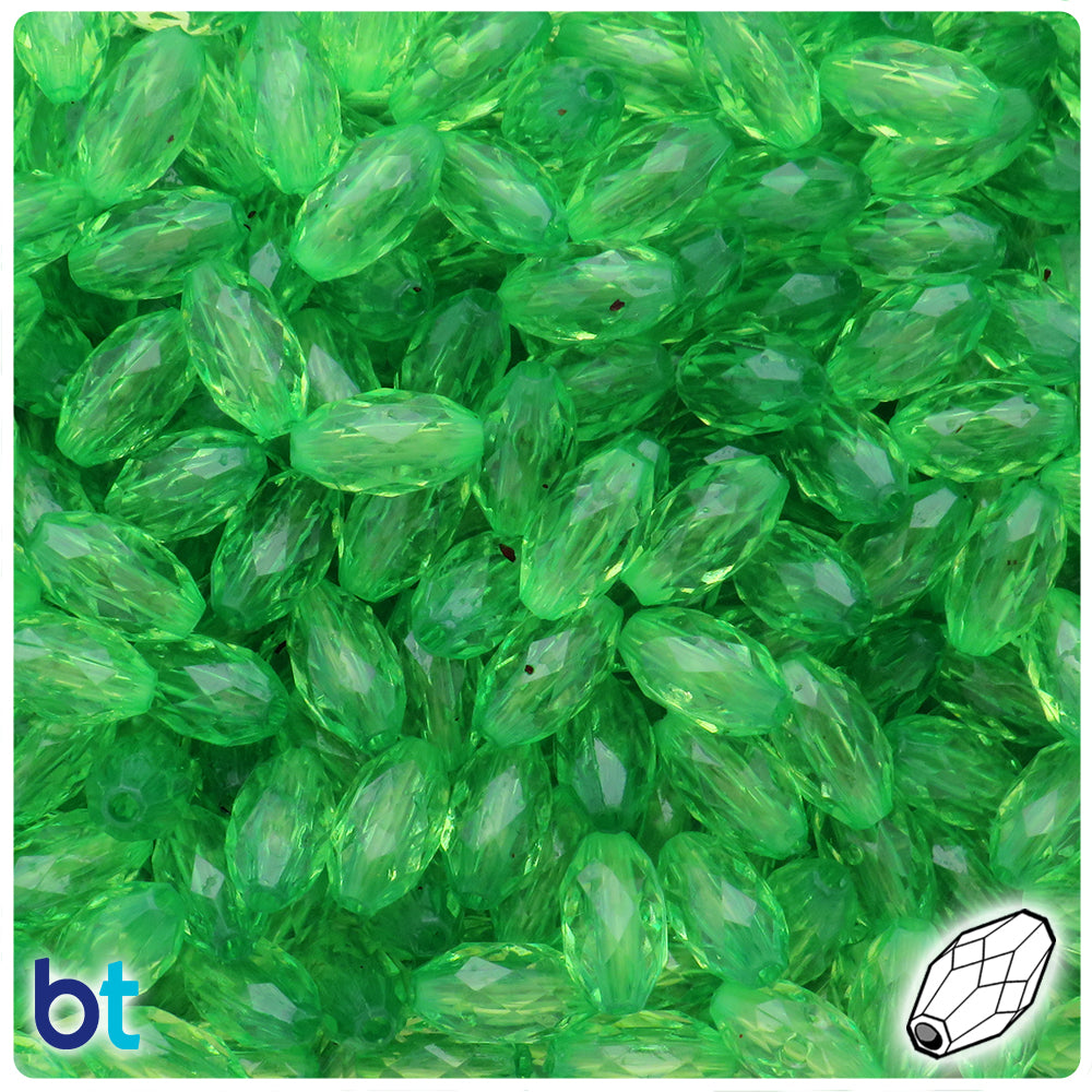 Green Transparent 13mm Faceted Oval Plastic Beads (200pcs)