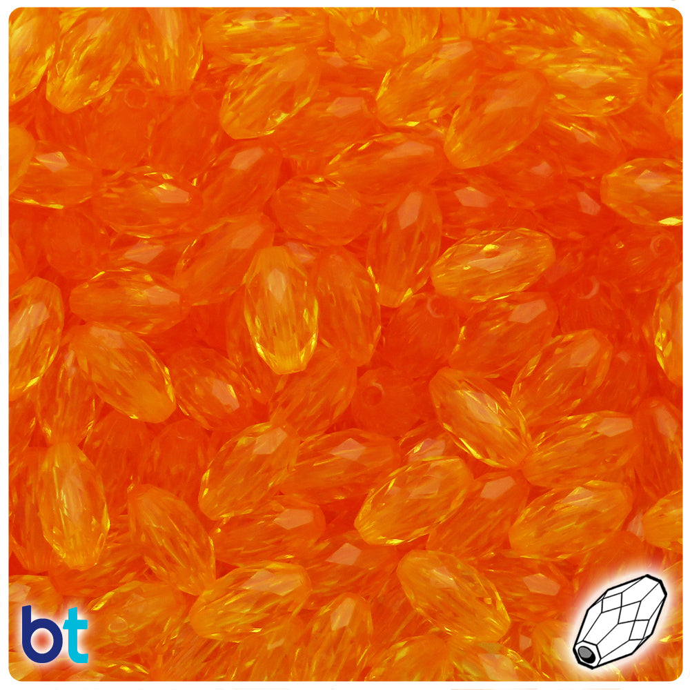 Orange Transparent 13mm Faceted Oval Plastic Beads (200pcs)