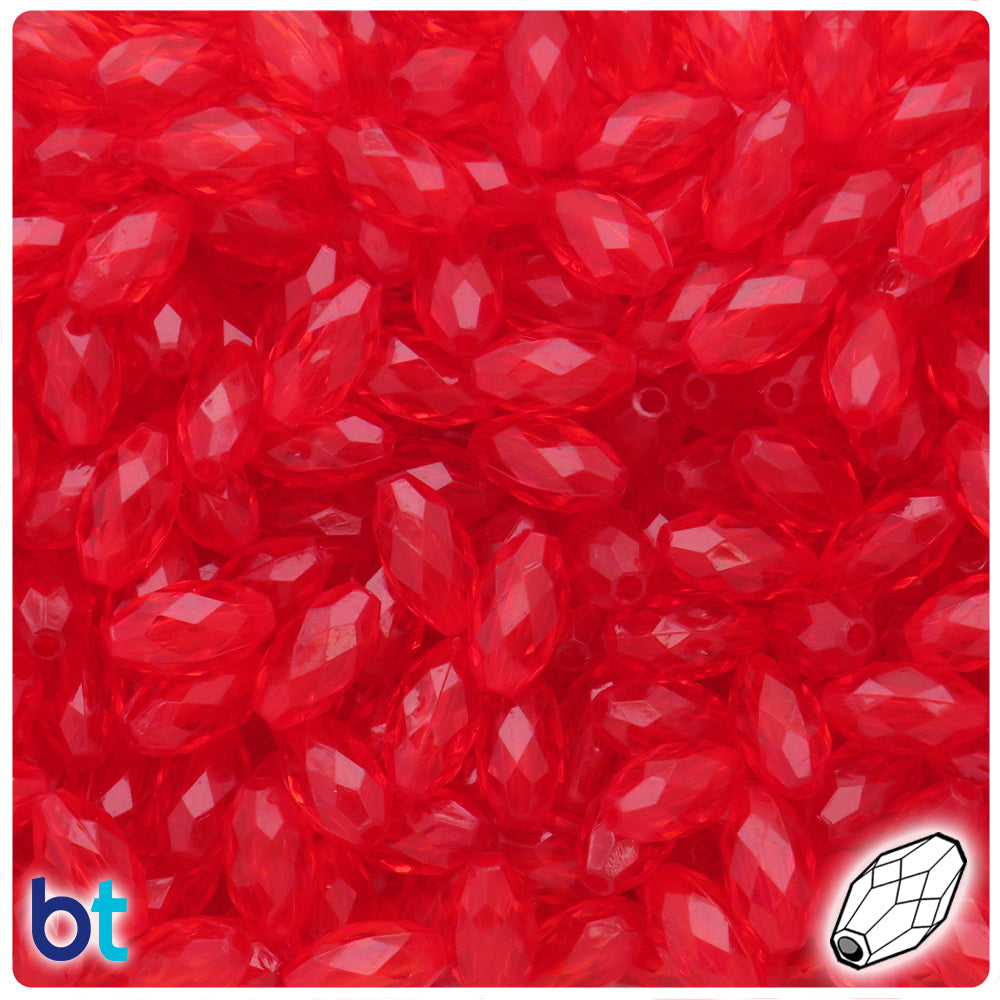 Red Transparent 13mm Faceted Oval Plastic Beads (200pcs)