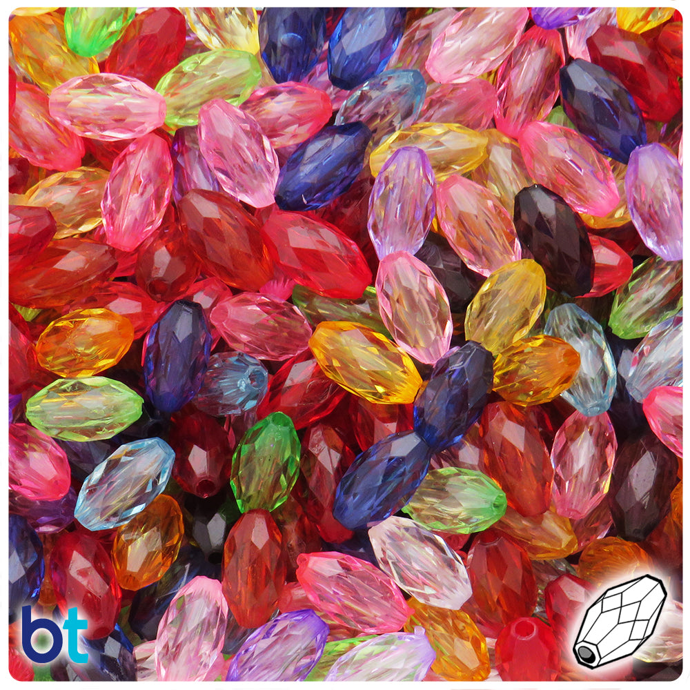 Mixed Transparent 13mm Faceted Oval Plastic Beads (200pcs)