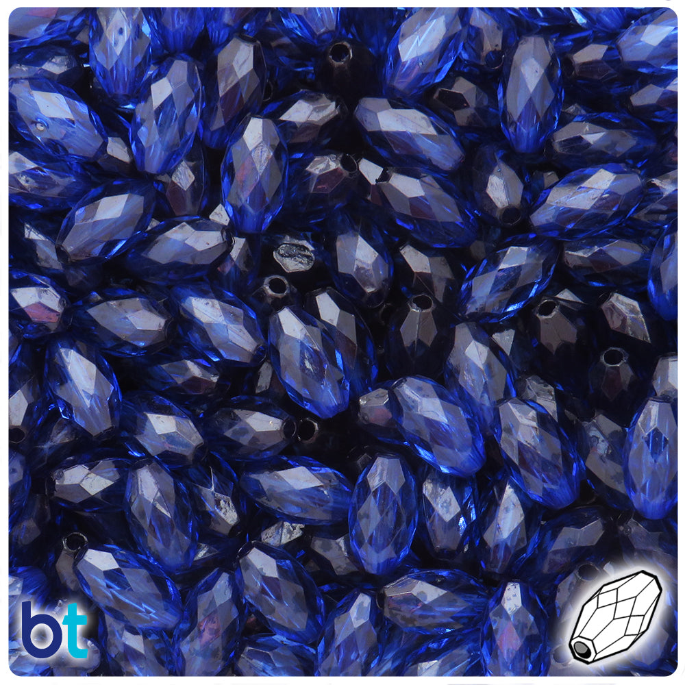 Dark Blue Transparent 13mm Faceted Oval Plastic Beads (200pcs)