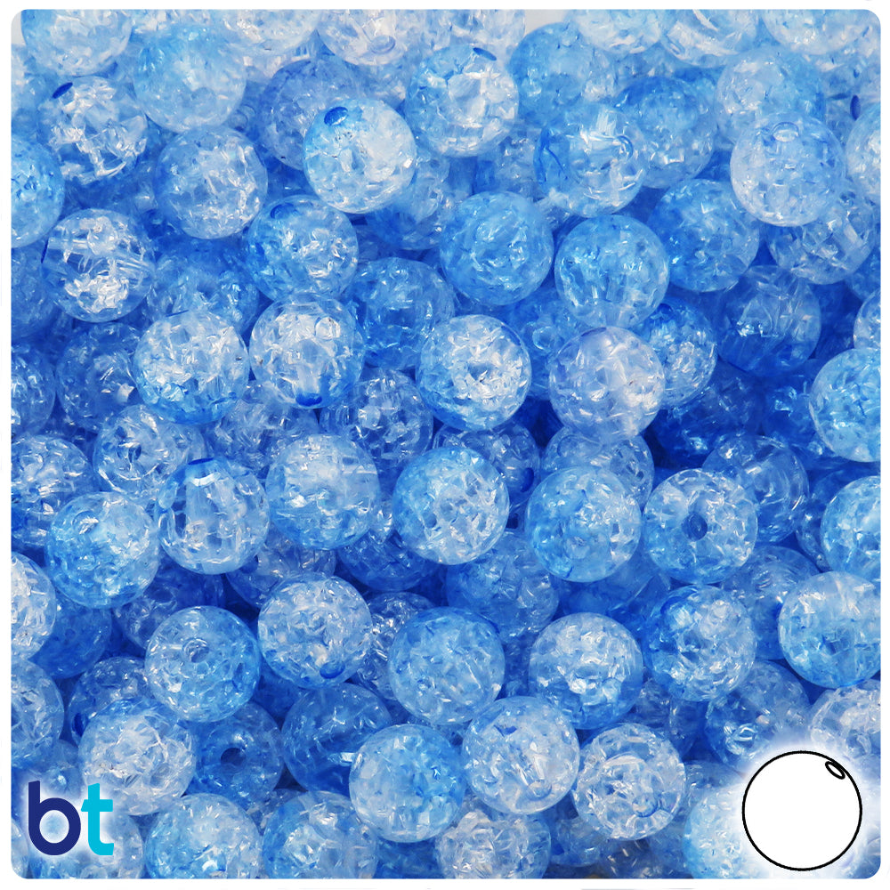 Light Blue & Clear Transparent 10mm Round Plastic Beads - Crackle Effect (100pcs)