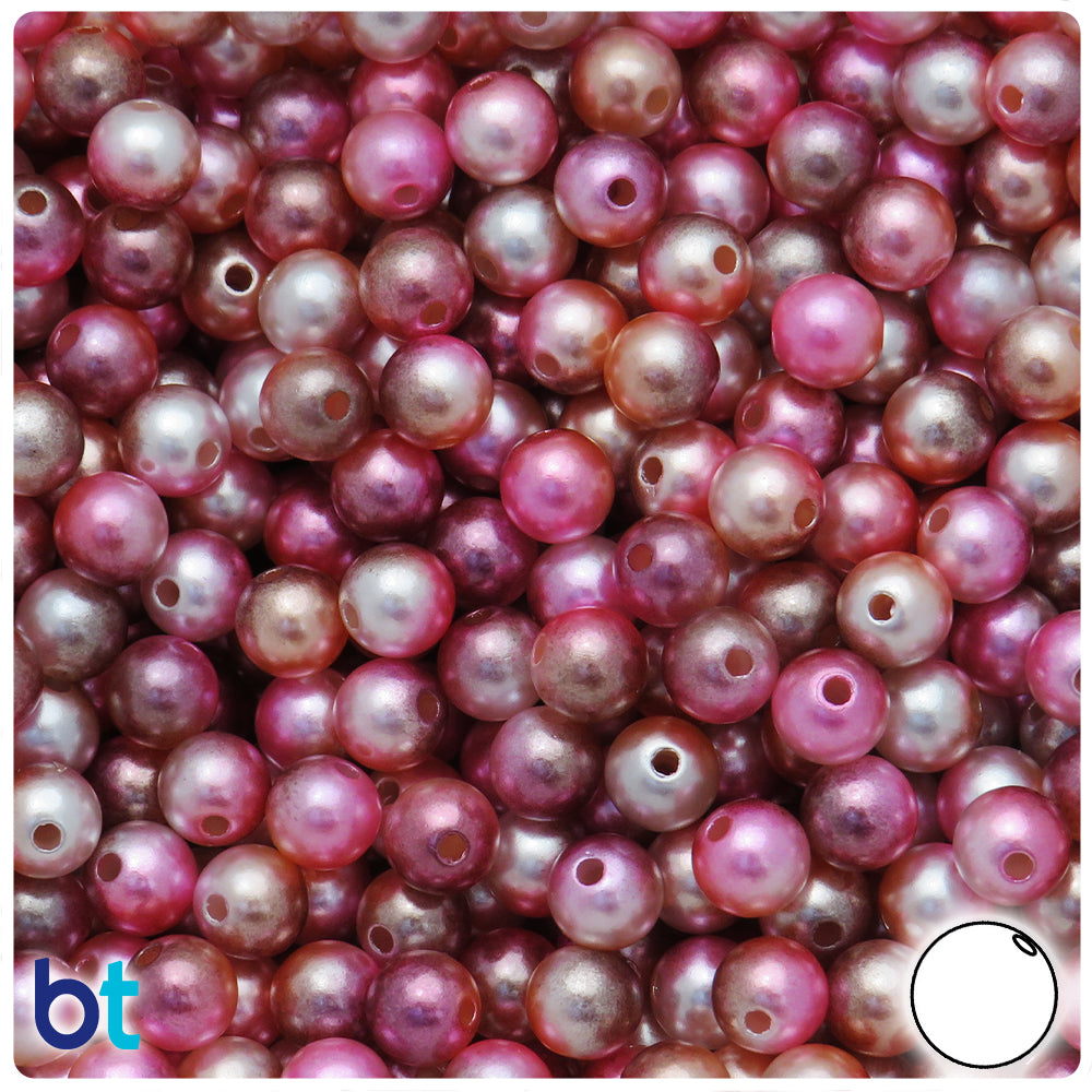 Pink & Brown Gradient Pearl 8mm Round Plastic Beads (150pcs)