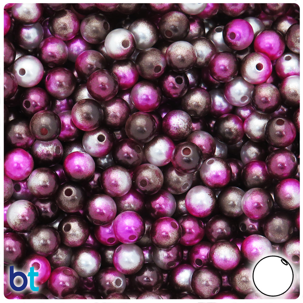 Purple & Silver Gradient Pearl 8mm Round Plastic Beads (150pcs)