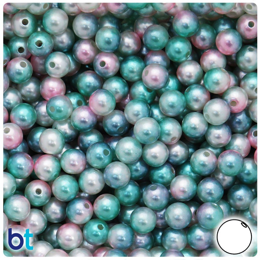 Green & Pink Gradient Pearl 8mm Round Plastic Beads (150pcs)