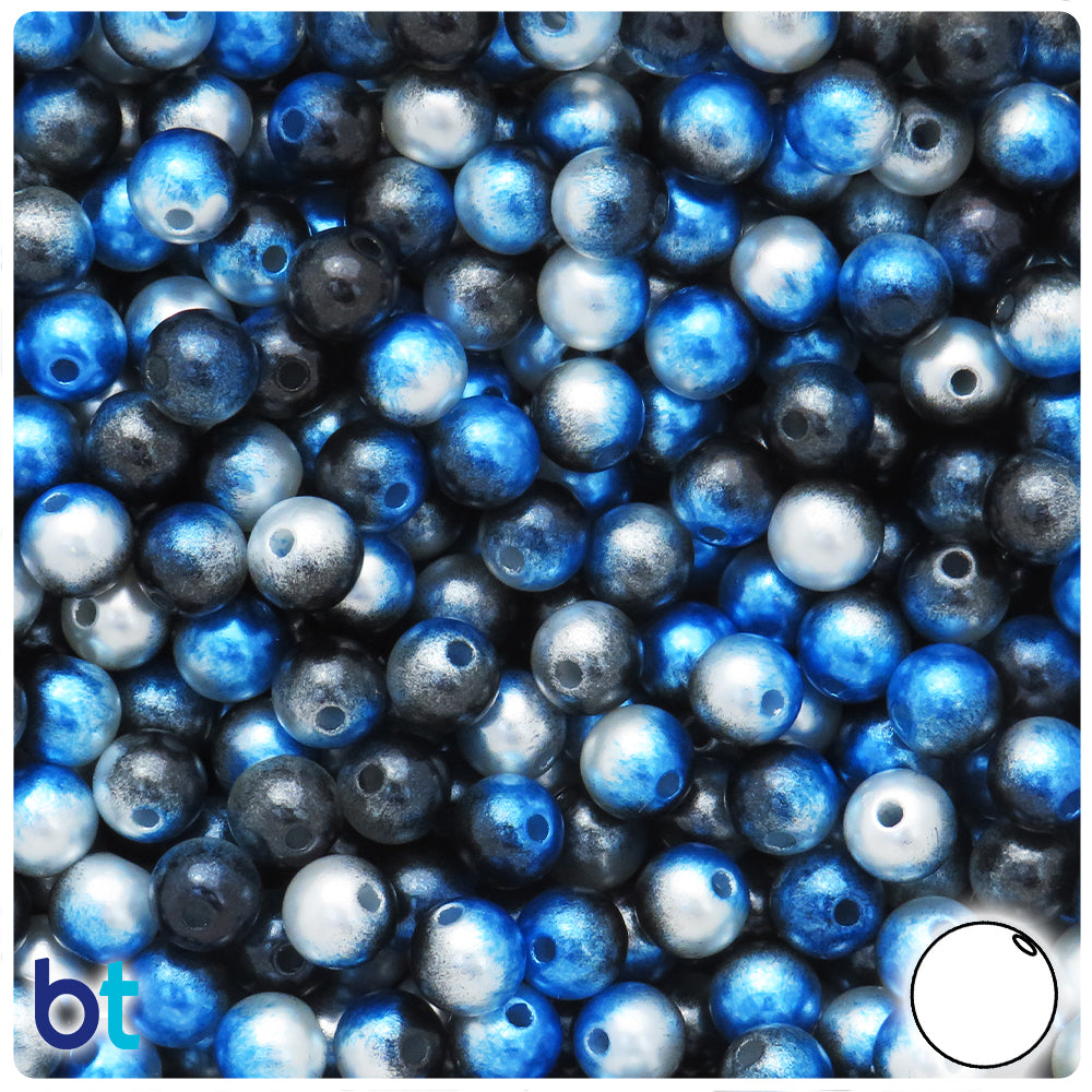 Blue & Silver Gradient Pearl 8mm Round Plastic Beads (150pcs)