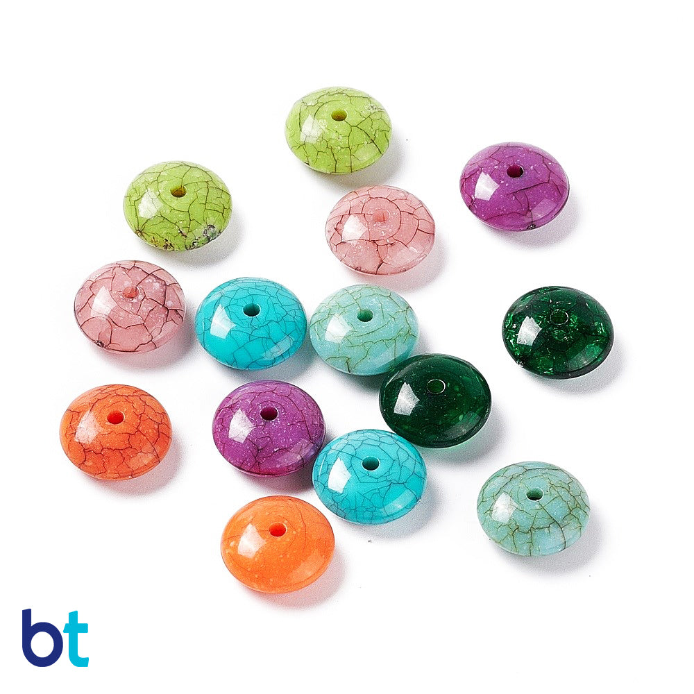 Mixed Opaque 14mm Rondelle Plastic Beads - Crackle Effect (56g)