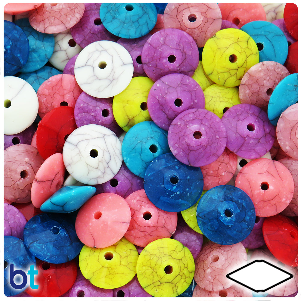 Mixed Opaque 14mm Saucer Plastic Beads - Crackle Effect (56g)