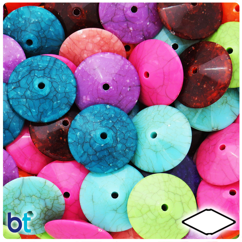 Mixed Opaque 20mm Saucer Plastic Beads - Crackle Effect (56g)