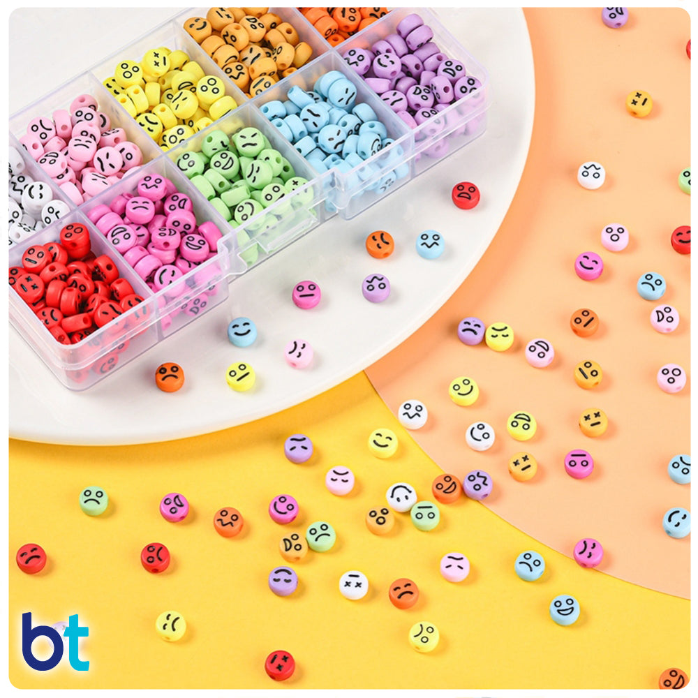 Mixed Opaque 7mm Coin Alpha Beads - Black Faces (Box/10 Colors)