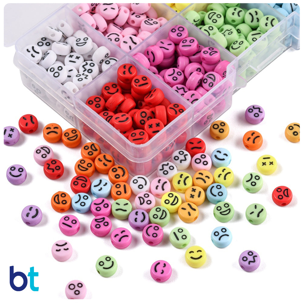 Mixed Opaque 7mm Coin Alpha Beads - Black Faces (Box/10 Colors)