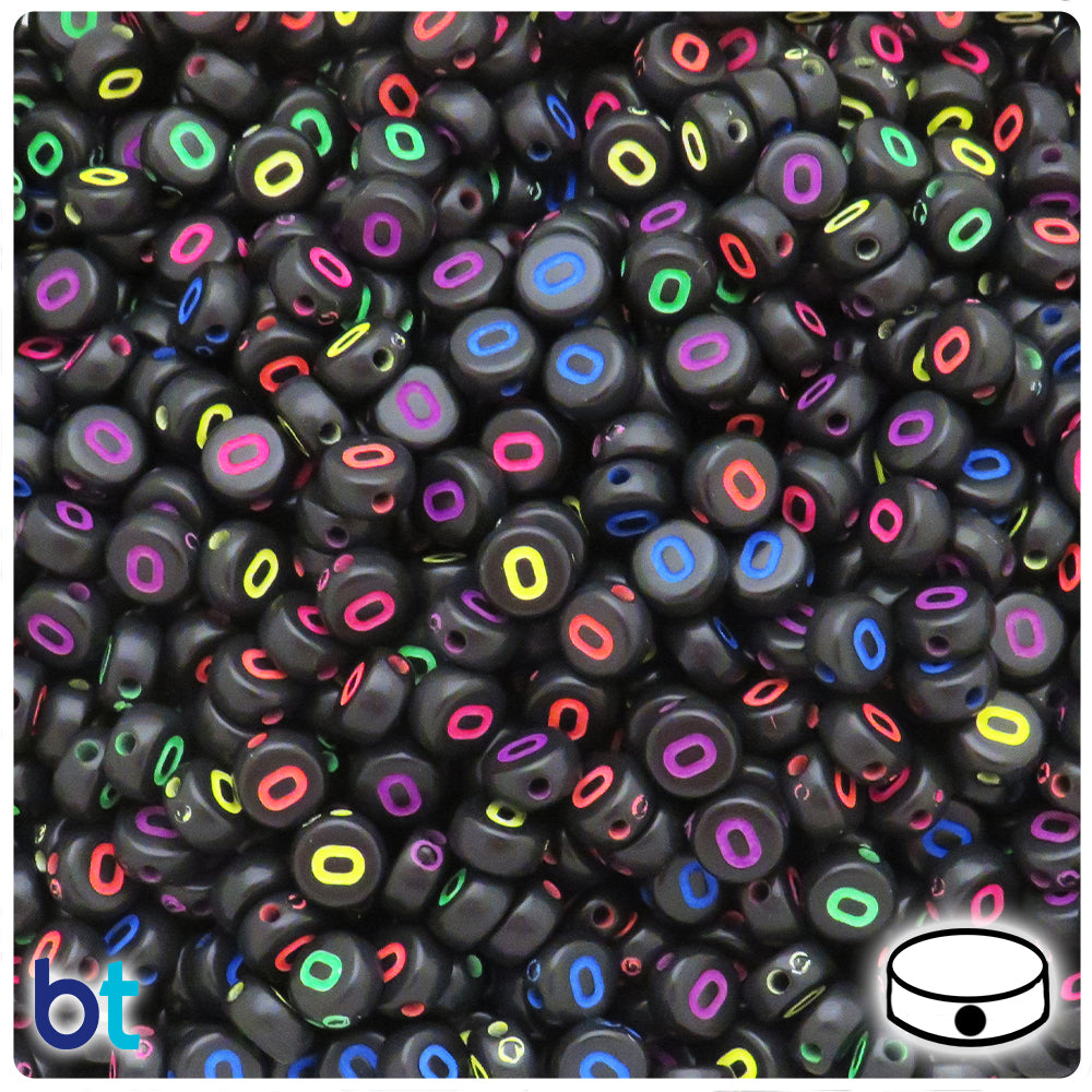 Bulk Buy - Black Opaque 7mm Coin Plastic Alpha Beads - Colored Letters