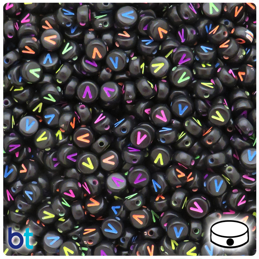 Bulk Buy - Black Opaque 7mm Coin Plastic Alpha Beads - Colored Letters