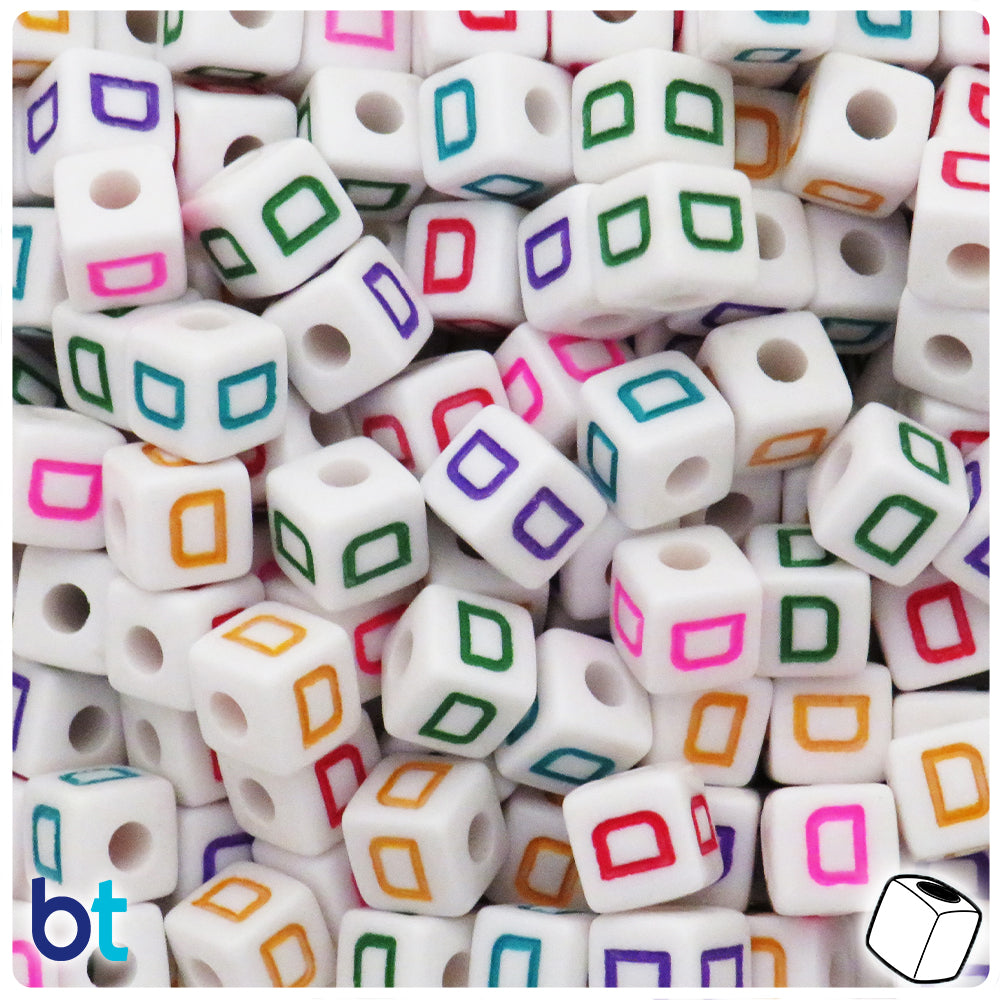 Bulk Buy - White Opaque 10mm Cube Plastic Alpha Beads - Colored Letters
