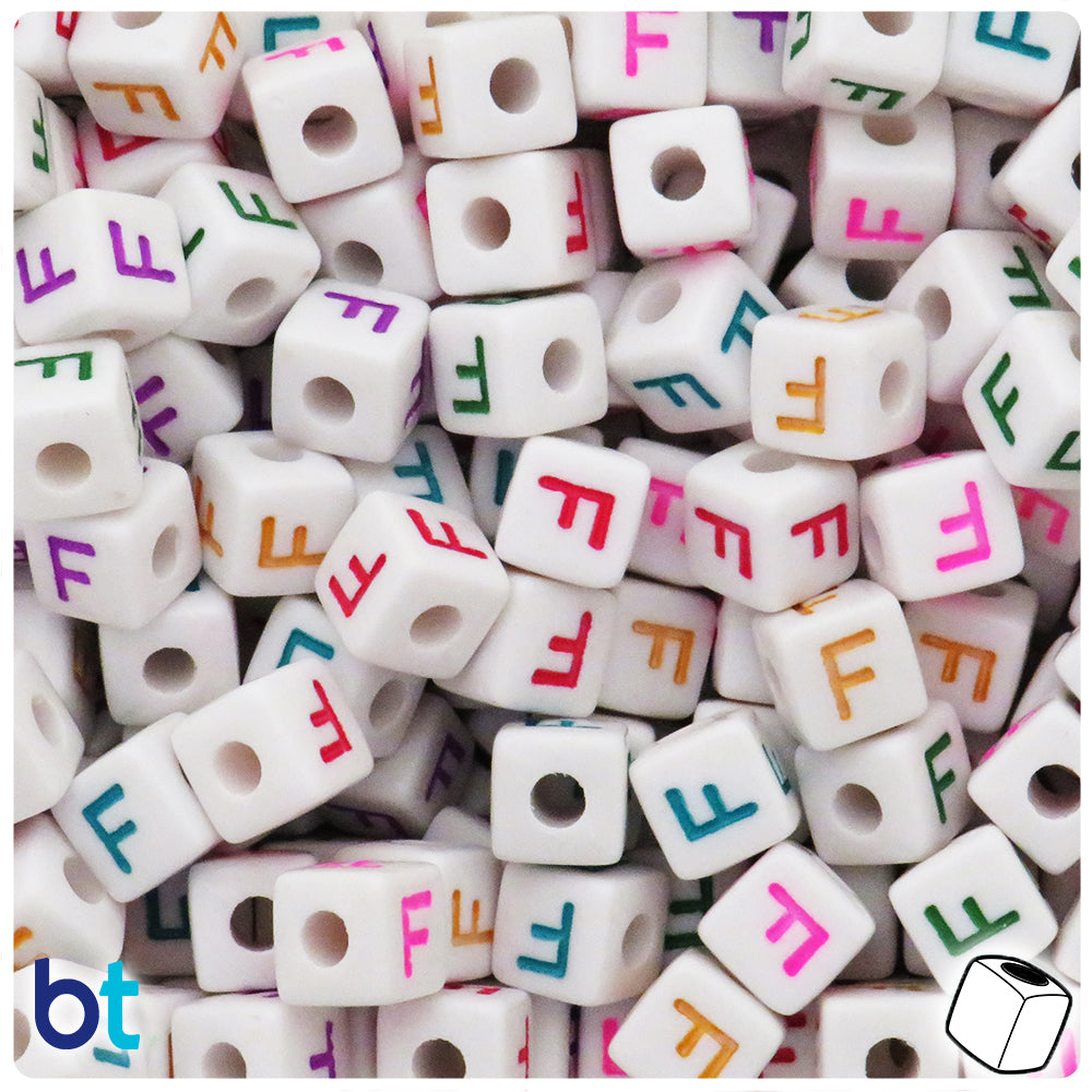 Bulk Buy - White Opaque 10mm Cube Plastic Alpha Beads - Colored Letters