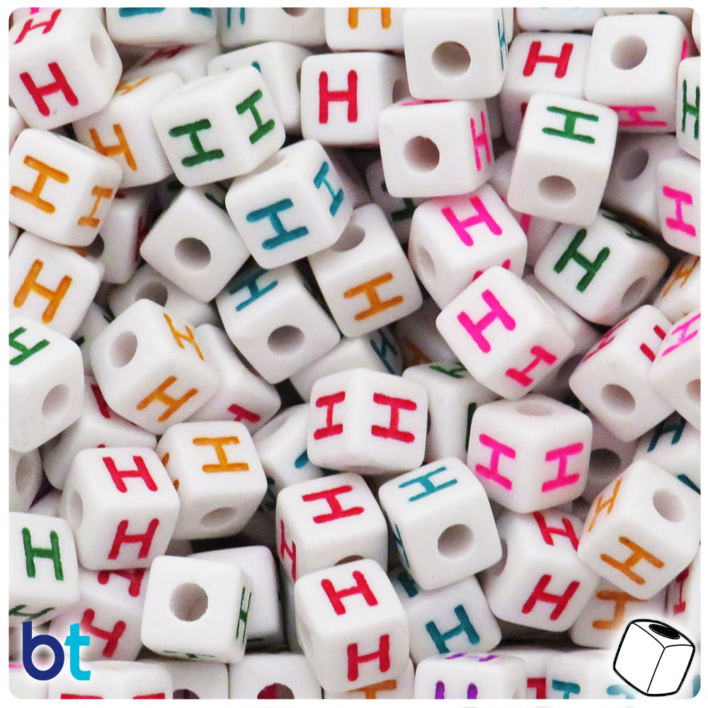 Bulk Buy - White Opaque 10mm Cube Plastic Alpha Beads - Colored Letters