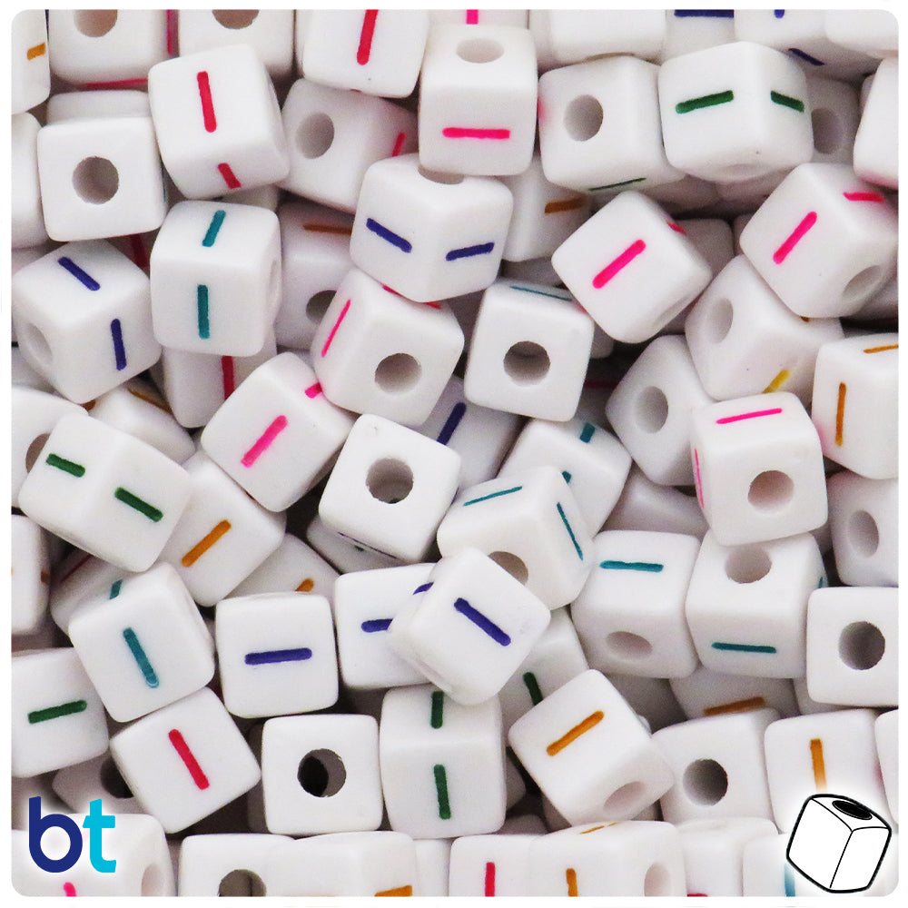 White Opaque 10mm Cube Alpha Beads - Colored Letter I (20pcs)