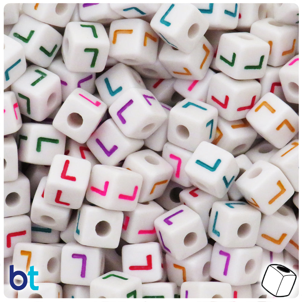 Bulk Buy - White Opaque 10mm Cube Plastic Alpha Beads - Colored Letters