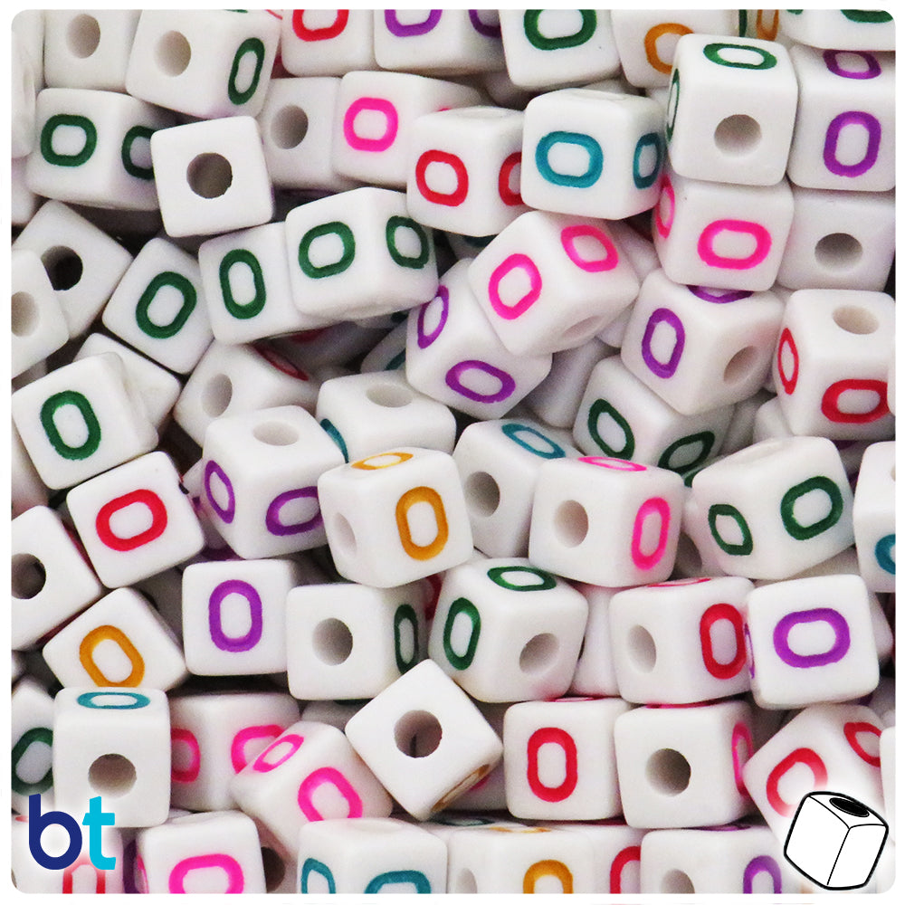 Bulk Buy - White Opaque 10mm Cube Plastic Alpha Beads - Colored Letters